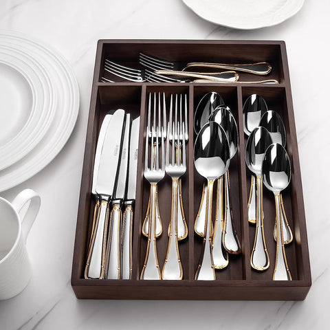 Image of Elizabeth 20-Piece 18/10 Stainless Steel Flatware Set, Service for 4, Fine Silverware Set (Gold Accent), Dishwasher Safe, Mirror Polished