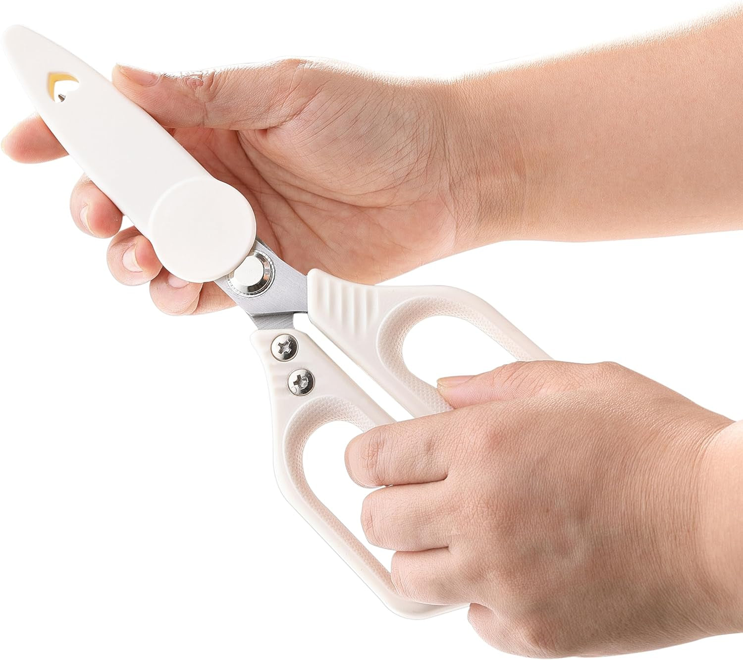 Kitchen Scissors,  All Purpose Kitchen Shears with Protective Sheath, Heavy Duty Stainless Steel Cooking Shears for Chicken/Herb/Poultry/Fish/Meat (Dishwasher Safe, One Size, White)