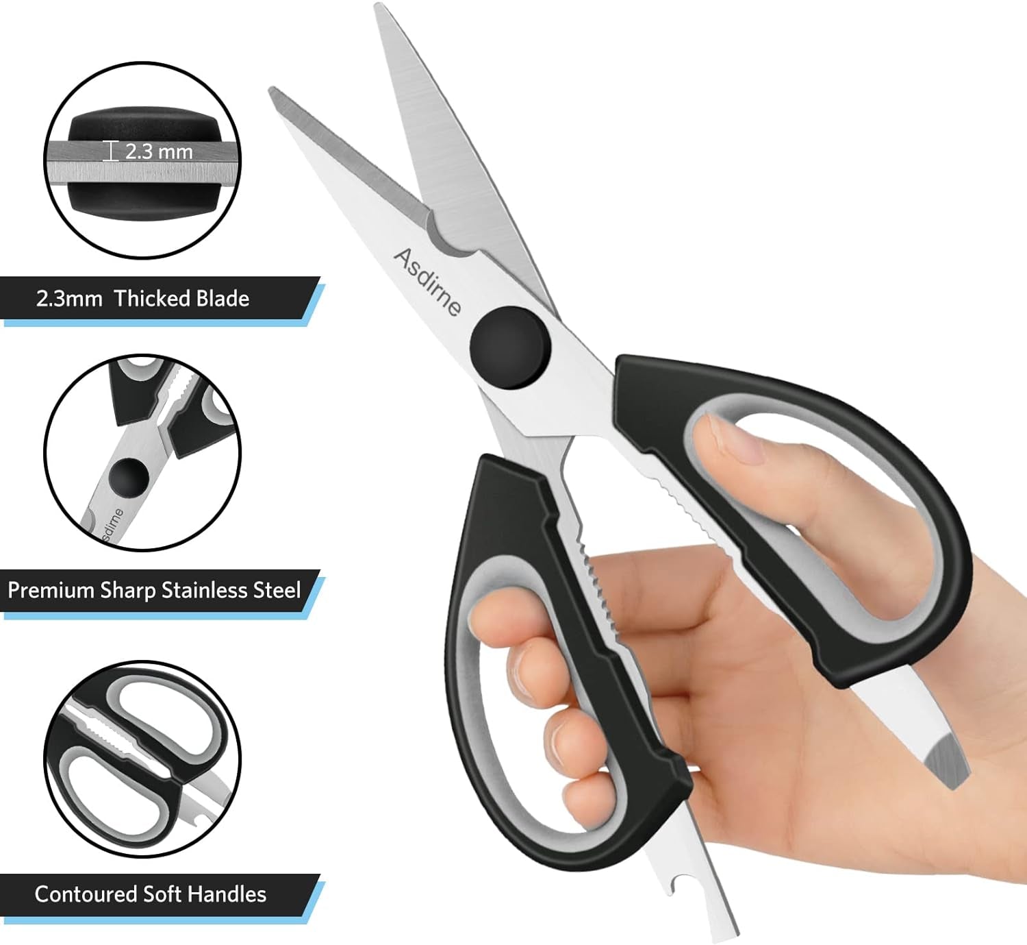 Scissors, Kitchen Scissors with Sharp Stainless Steel Blades and Soft Handles, All Purpose Scissors, 2Pcs, 8.5", Blue&Grey