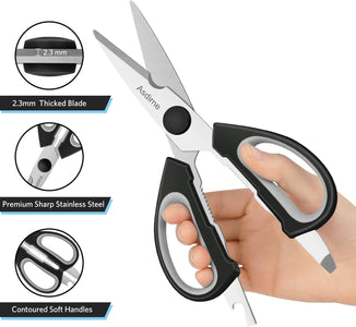 Scissors, Kitchen Scissors with Sharp Stainless Steel Blades and Soft Handles, All Purpose Scissors, 2Pcs, 8.5", Blue&Grey