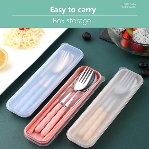 Image of Portable Travel Cutlery Set, 18/8 Stainless Steel 3-Piece Set, Reusable Cutlery Set, Including Travel Spoon and Fork Chopsticks Set with Case (Pink)