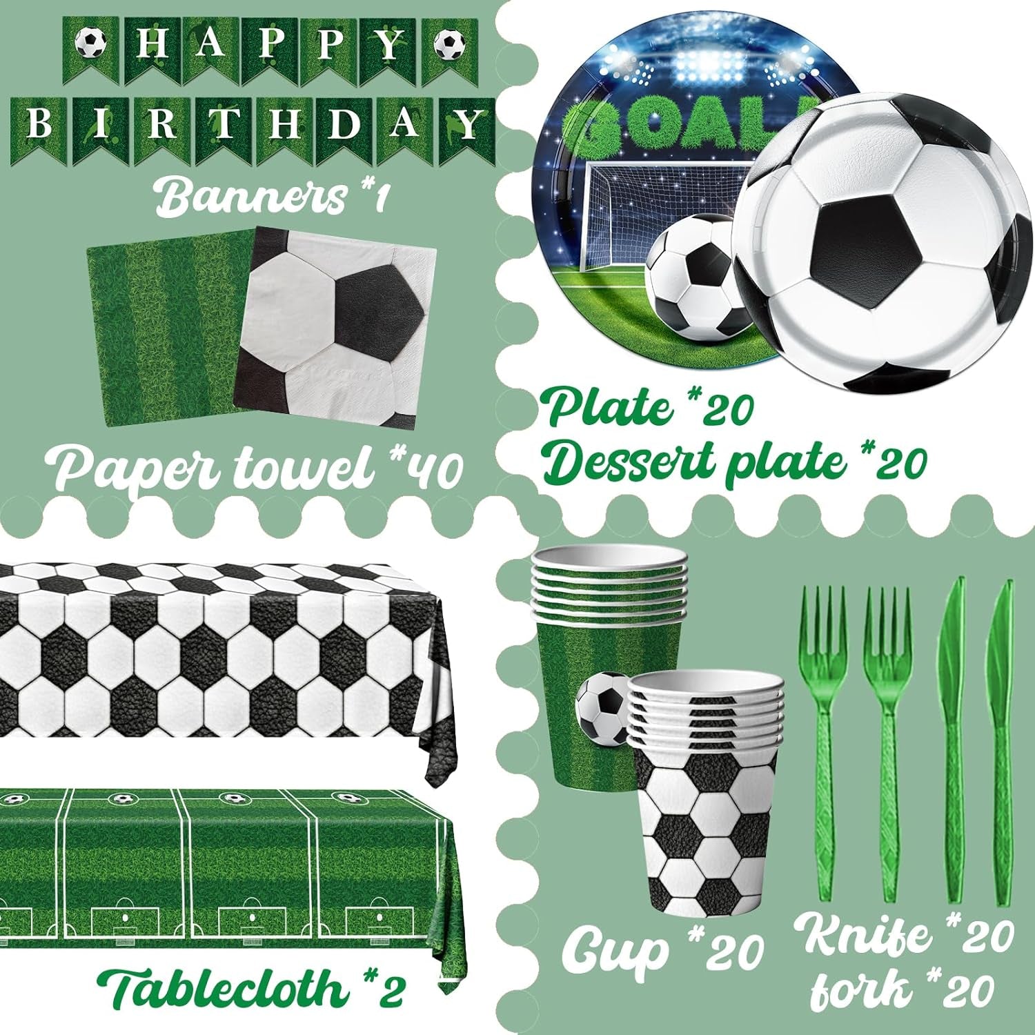 Soccer Party Supplies Soccer Birthday Party Favors Decorations Tableware Sports Football Theme Party Disposable Plates,Tablecloth,Napkins,Cups,Forks and Knives for Boys Kids Soccer Fans -Serves 20