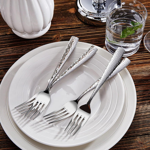 Image of Premium 20/45/65 Piece Louis Hammered Silverware Set with Squared Edge, 18/10 Stainless Steel, Service for 4/8/12, Fine Flatware Set, Dishwasher Safe (20)