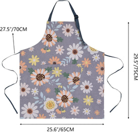 2 Pack Floral Apron for Women with Pockets, Adjustable Cotton Chef Aprons for Kitchen, Cooking, BBQ & Grill