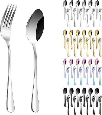 Image of 12 Pieces Spoons and Forks Set, Food Grade Stainless Steel Flatware Cutlery Set, 6 Forks and 6 Spoons Silverware Set for Home, Kitchen, Restaurant-Mirror Polished & Dishwasher Safe