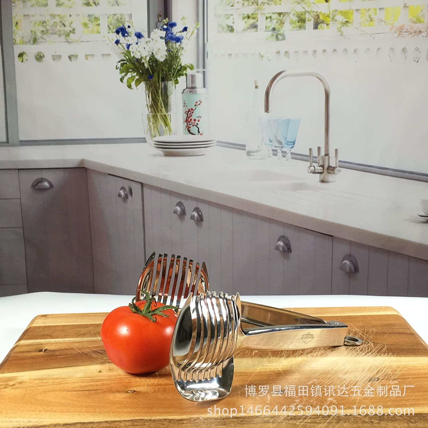 Tomato Lemon Slicer Holder round Fruits Onion Shreader Cutter Guide Tongs with Handle Kitchen Cutting Potato Lime Food Stand Stainless Steel