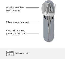 Porter Stainless Steel Utensils with Silicone Carrying Case | Terrazzo Charcoal | Spoon, Fork & Knife for Meals on the Go | Portable and Compact Set