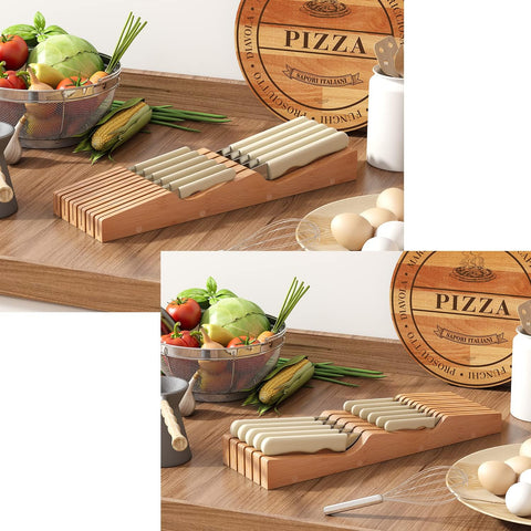 Image of In-Drawer Knife Block Organizer - Bamboo Wood Drawer Knife Organizer-Protecting Knife Organizer Block Holds up to 11 Knives（Not Included）