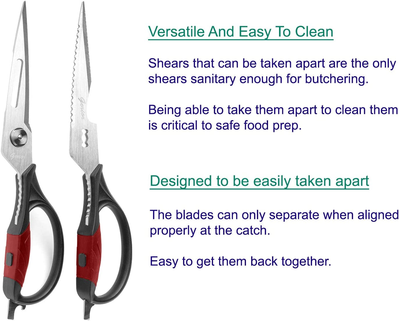 Kitchen Scissors - Heavy Duty Utility Come Apart Kitchen Shears for Chicken, Meat, Food, Vegetables - 9.25 Inch Long Black & Red