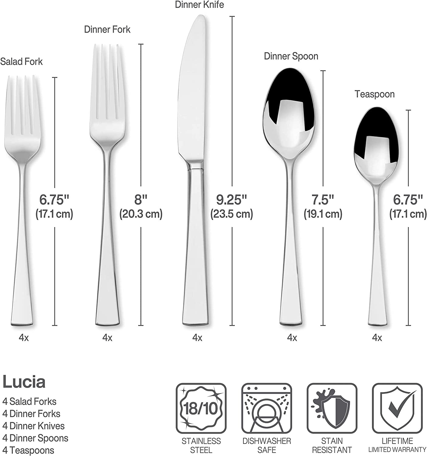 5100238 Lucia 20-Piece 18/10 Stainless Steel Flatware Set , Service for 4