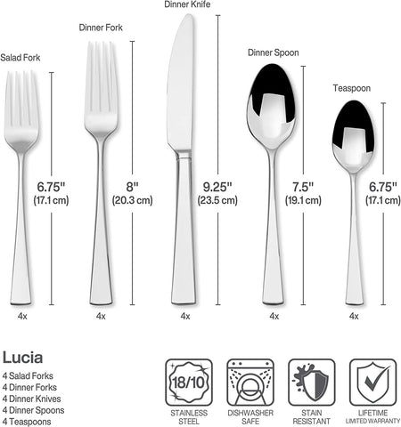 Image of 5100238 Lucia 20-Piece 18/10 Stainless Steel Flatware Set , Service for 4