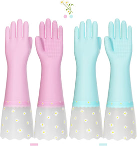 Reusable Rubber Gloves for Dishwashing Cleaning, Non-Slip Cotton Lining Washing Glove Kitchen Waterproof Household Gloves