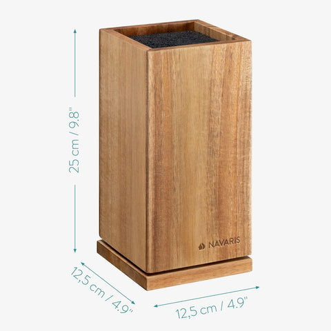 Image of Rotating Wood Knife Block - Magnetic Universal Holder without Knives - Kitchen Storage with Plastic Bristles and Magnetic Sides - Acacia