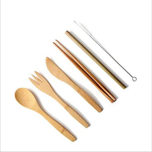 Bamboo Utensils Cutlery Set,Reusable Cutlery Travel Set Eco-Friendly Wooden Silverware for Kids & Adults Outdoor Portable Utensils with Case - Bamboo Spoon, Fork, Knife, Brush, Chopsticks