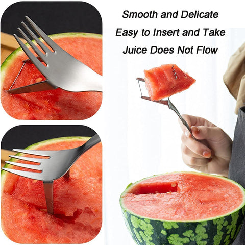 Image of 2 Pack Watermelon Fork Slicer, 2-In-1 Multifunctional Stainless Steel Watermelon Slicer, Upgrade Unique Design Summer Watermelon Cutter for Camping Kitchen.