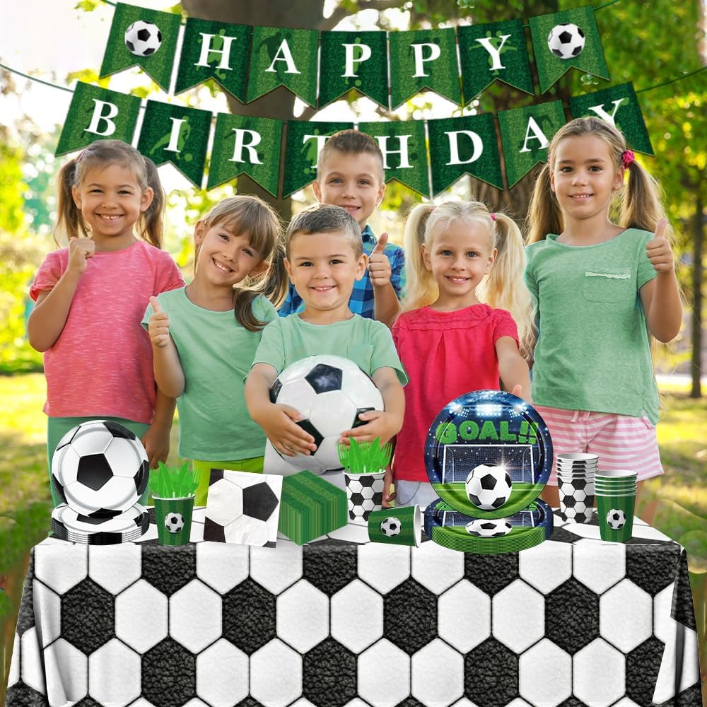 Soccer Party Supplies Soccer Birthday Party Favors Decorations Tableware Sports Football Theme Party Disposable Plates,Tablecloth,Napkins,Cups,Forks and Knives for Boys Kids Soccer Fans -Serves 20