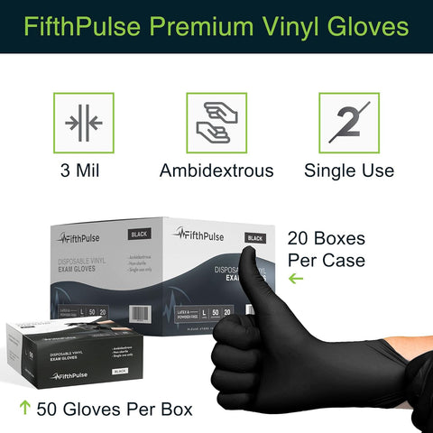 Image of Black Vinyl Disposable Gloves - Powder and Latex Free Medical Exam Gloves