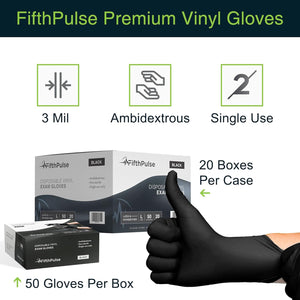 Black Vinyl Disposable Gloves - Powder and Latex Free Medical Exam Gloves