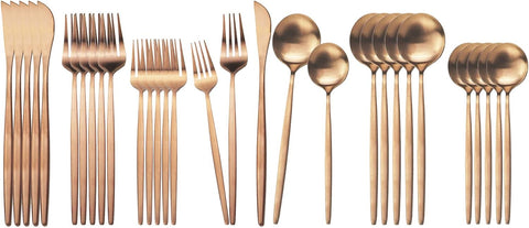 Image of Flatware Silverware Set Stainless Steel Satin Finish Cutlery Set Service for 6, 30-Piece Spoons and Forks Kitchen Utensil Set, Dishwasher Safe (Matte Rose Gold)