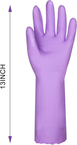 Image of Reusable Dishwashing Cleaning Gloves with Latex Free, Cotton Lining,Kitchen Gloves 2 Pairs,Purple+Blue