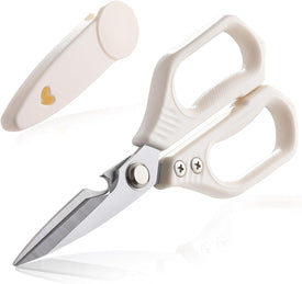 Kitchen Scissors,  All Purpose Kitchen Shears with Protective Sheath, Heavy Duty Stainless Steel Cooking Shears for Chicken/Herb/Poultry/Fish/Meat (Dishwasher Safe, One Size, White)