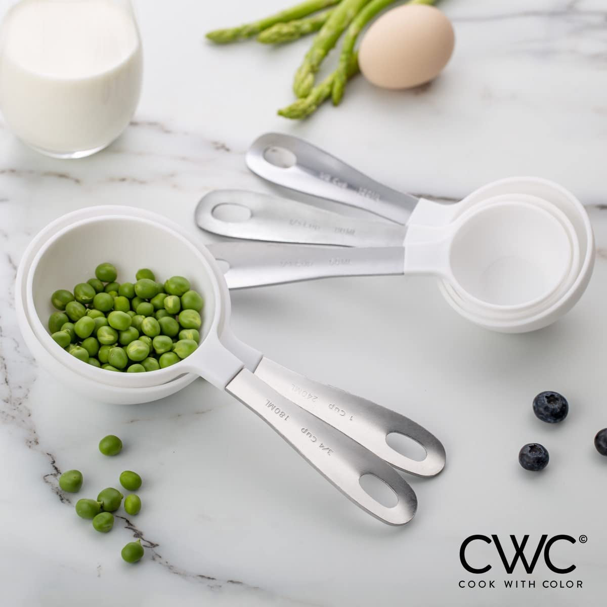 12 PC Measuring Cups Set and Measuring Spoon Set, Stainless Steel Handles, Nesting Kitchen Measuring Set, Liquid & Dry Measuring Cup Set (White)