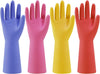 Rubber Kitchen Dishwashing Gloves - 4 Pairs Colorful Reusable Household Cleaning Gloves for Washing Dishes and Cleaning Tasks, Flexible Durable and Non-Slip (Large, Blue+Pink+Yellow+Orange)