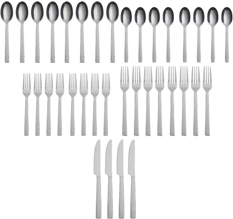 Image of Chefs Table Hammered 45 Piece Everyday Flatware Set, Service for 8, 18/0 Stainless Steel,Silverware Set