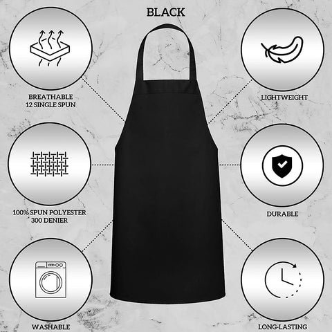 Image of 12 Pack Bib Apron - Unisex Black Aprons, Machine Washable Aprons for Men and Women, Kitchen Cooking BBQ Aprons Bulk (Pack of 12, No Pockets, Black)