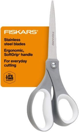 Softgrip Contoured Performance Scissors All Purpose - Stainless Steel - 8" - Straight Paper and Fabric Scissors for Office, and Arts and Crafts - Grey