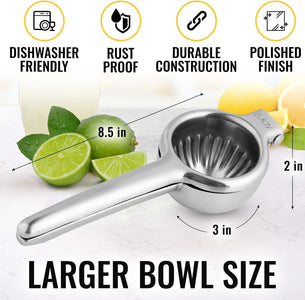 Lemon Squeezer Stainless Steel with Premium Quality Heavy Duty Solid Metal Squeezer Bowl - Large Manual Citrus Press Juicer and Lime Squeezer Stainless Steel - by