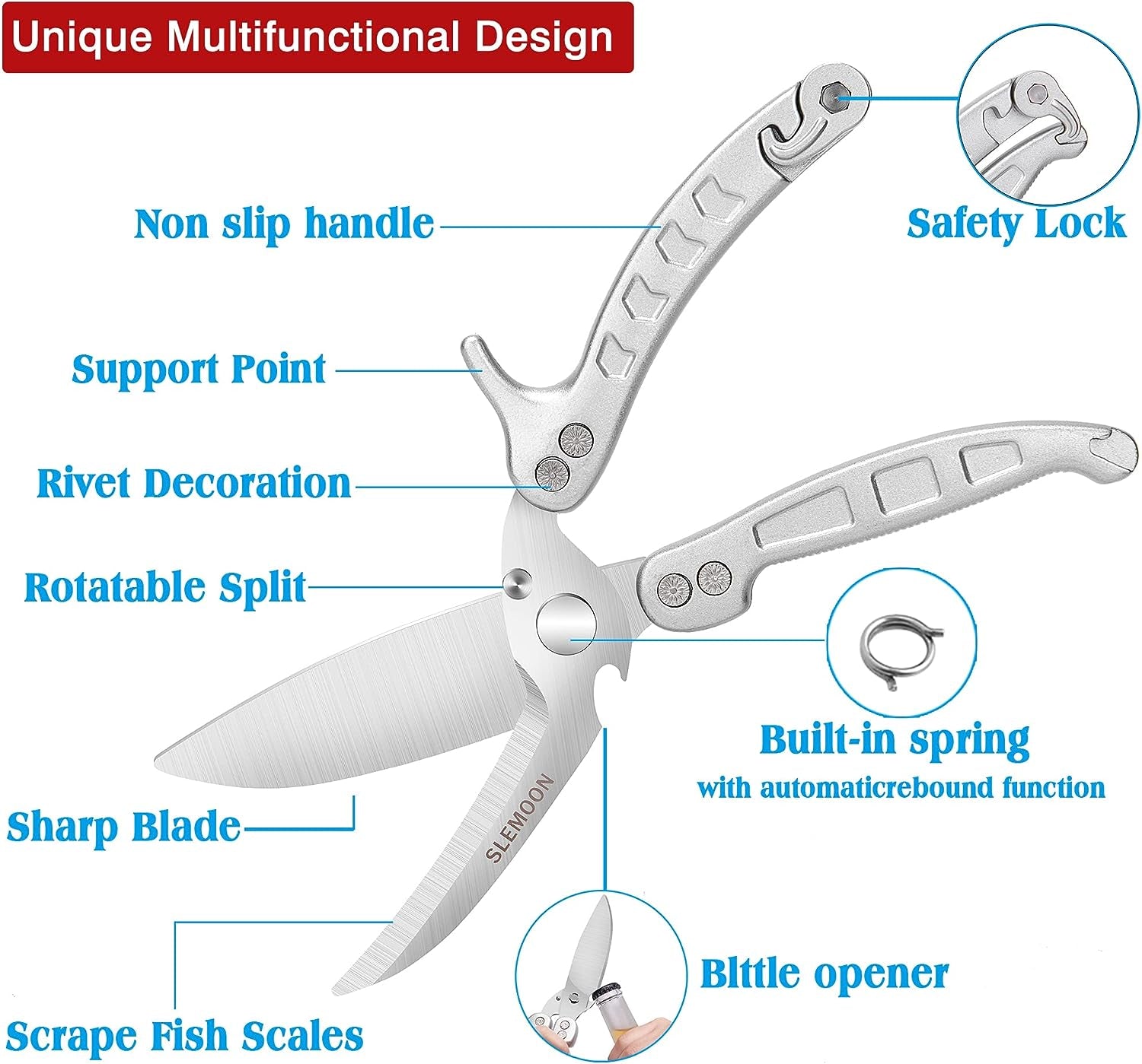 Poultry Shears Heavy Duty Kitchen Scissors 2Pcs Silver