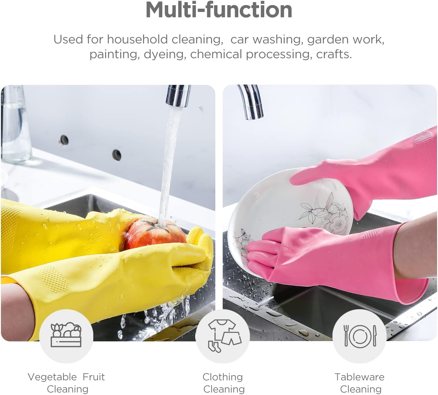 Rubber Gloves Dishwashing 2 or 4 Pairs for Kitchen,Cleaning Gloves for Household Reuseable.