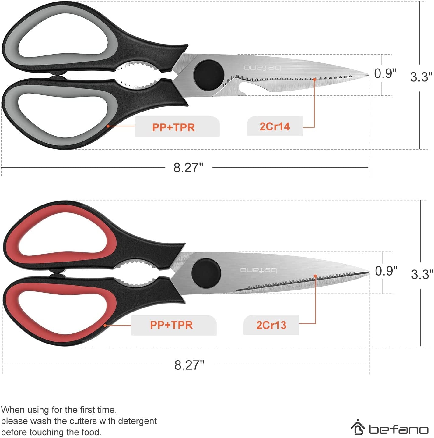 Kitchen Shears, 2 Pack Heavy Duty Kitchen Scissors, Multipurpose Stainless Steel Scissors for Chicken, Poultry, Fish, Meat, Herbs, Dishwasher Safe
