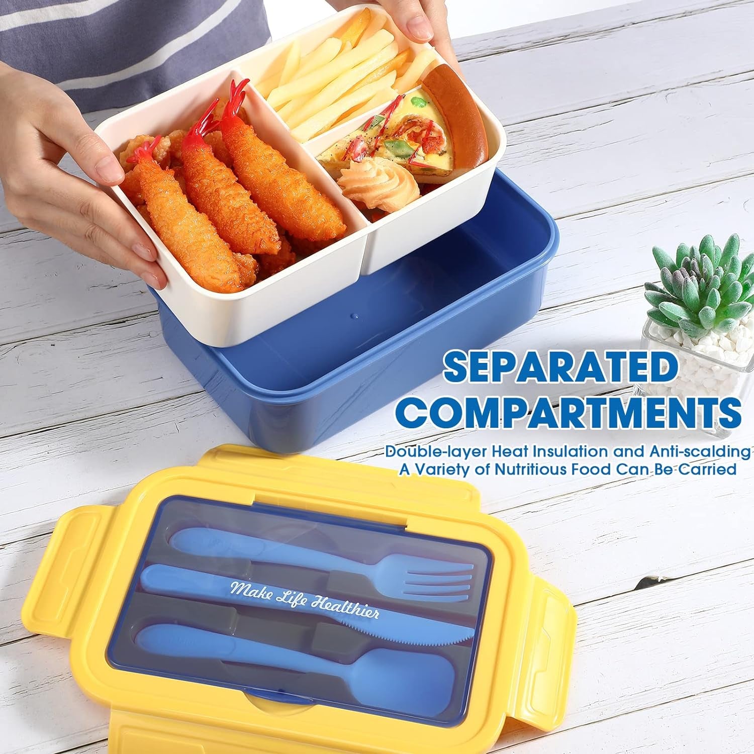 6 Pcs Bento Boxes for Kids Adult 1100 Ml Lunch Boxes with Knife, Fork and Spoon Leakproof Lunch Containers for Men Women Work School Travel