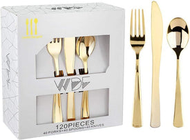120 Pieces Gold Plastic Silverware - Disposable Flatware Set - Heavy Duty Plastic Cutlery - Silverware Includes 40 Forks, 40 Spoons, 40 Knives - Plastic Silverware