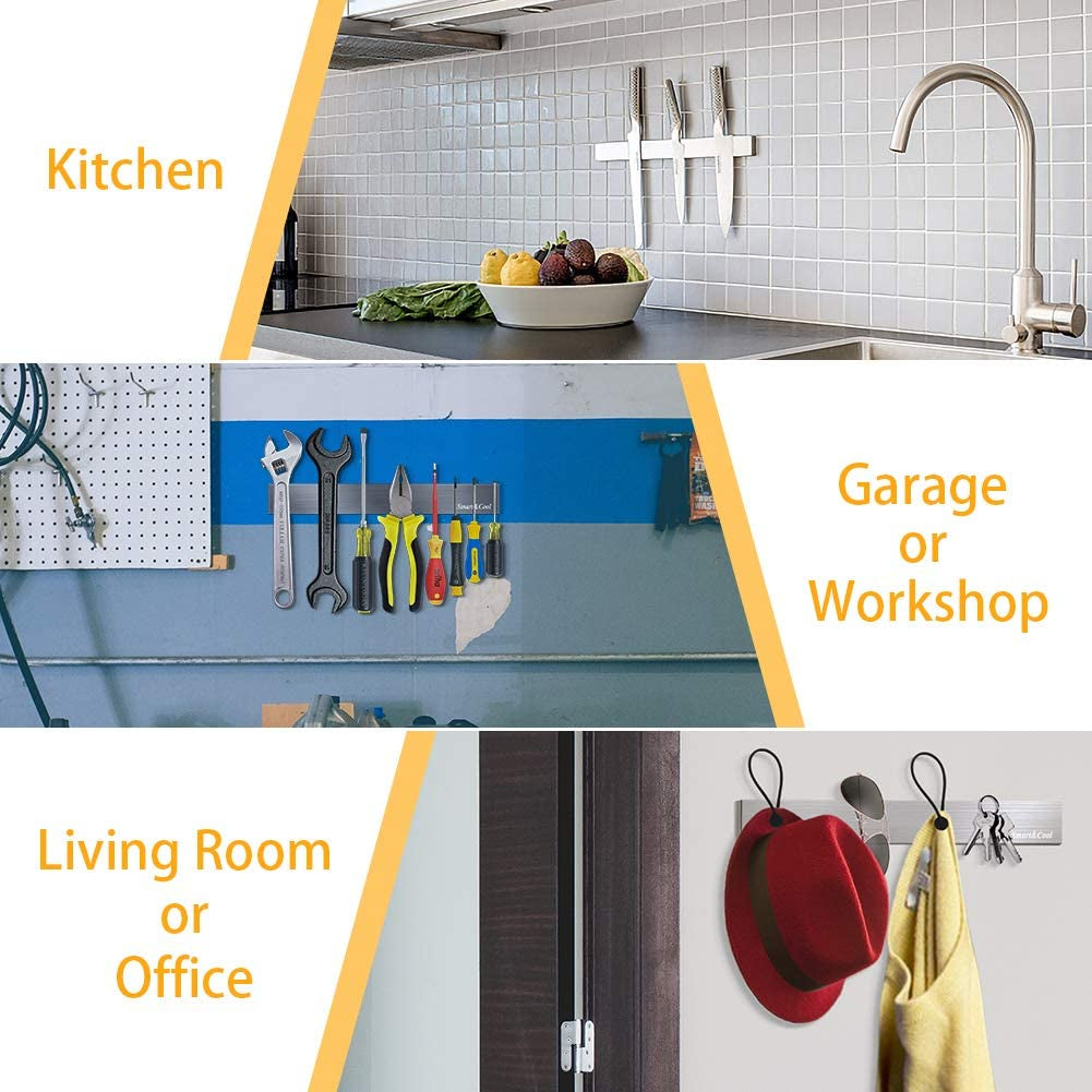 12 Inch Self-Adhesive Magnetic Knife Holder, Magnetic Knife Strip for Wall Mounting, No Drilling (Stainless Steel-12 In)