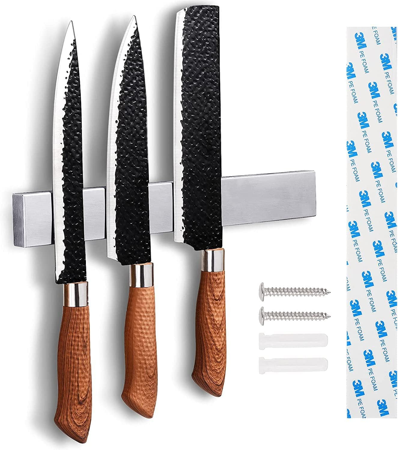 10 Inch Magnetic Knife Strip No Drilling - Upgraded Stainless Steel Magnetic Knife Holder for Wall with 3M Type, Magnet Knife Strip Bar Rack for Kitchen Utensil & Tool Holder