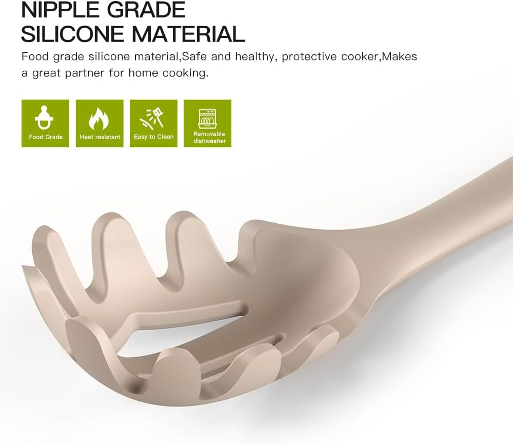 Silicone Kitchen Utensils Set - Heat Resistant Silicone Cooking Utensils for Cooking Wooden Handles, Spatula Set, Kitchen Utensil Tools and Gadgets Sets for Non-Stick Cookware (Khaki)