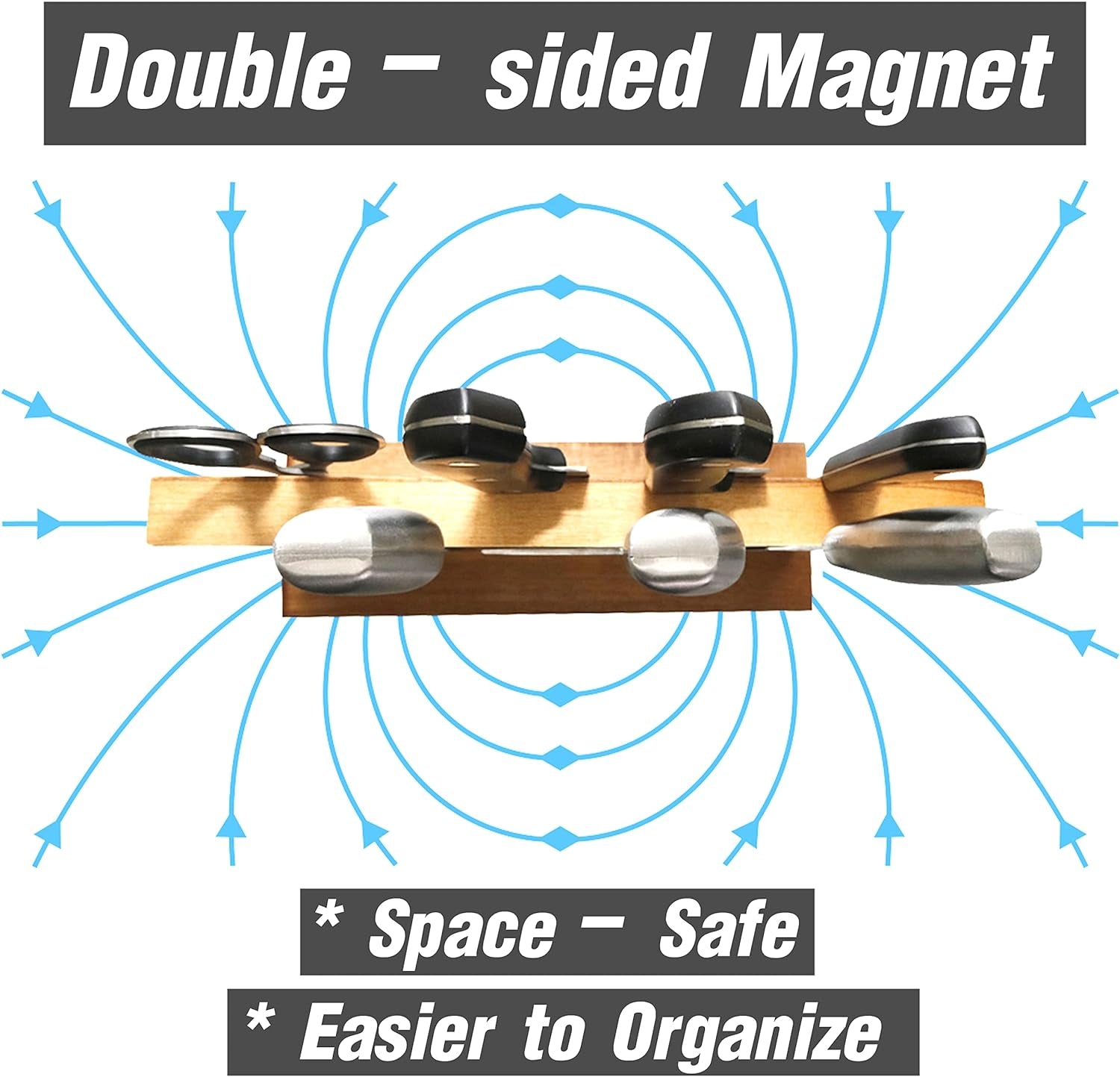 Magnetic Knife Block Home Kitchen Multi-Functional Knife Storage Waterproof Acacia Wood Holder Rack