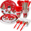 Christmas Snowman Party Supplies, Christmas Snowman Plates and Napkins Set, Disposable Paper Plates Napkins Cups Knives Spoons Forks for Merry Christmas Winter Holiday Party Decorations, Serve 50