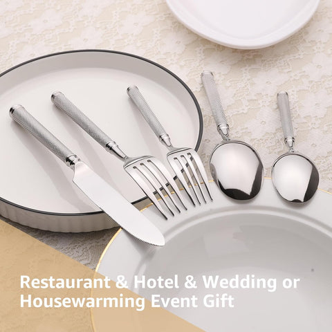 Image of 20Pcs 18/10 Stainless Steel Silver Forged Manual Polishing Flatware Set with Luxury Domess Handle Dishwasher Safe Home Hotel Restaurant Use Wedding Housewarming Gift