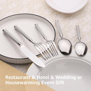 20Pcs 18/10 Stainless Steel Silver Forged Manual Polishing Flatware Set with Luxury Domess Handle Dishwasher Safe Home Hotel Restaurant Use Wedding Housewarming Gift