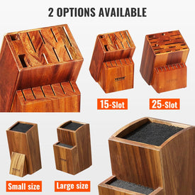 Knife Storage Block 15 Slots, Acacia Wood Universal Knife Holders without Knives, Large Countertop Butcher Block Knife Organizer, Multifunctional Knife Rack Stand for Easy Kitchen Storage