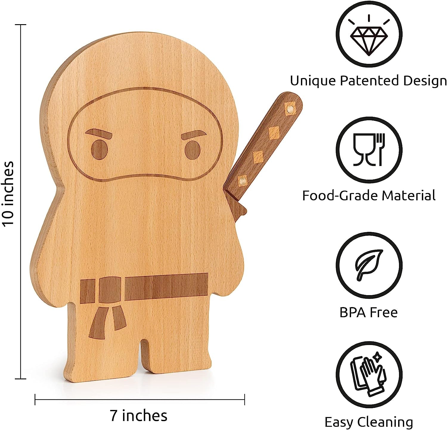 NEW!! Cutting Board & Knife Set by  - Wooden Cutting Boards for Kitchen - Housewarming Gift, Small Cutting Board Wood, Funny Kitchen Gadgets, Cooking Gifts (Ninja)