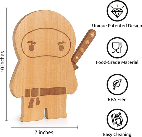 Image of NEW!! Cutting Board & Knife Set by  - Wooden Cutting Boards for Kitchen - Housewarming Gift, Small Cutting Board Wood, Funny Kitchen Gadgets, Cooking Gifts (Ninja)