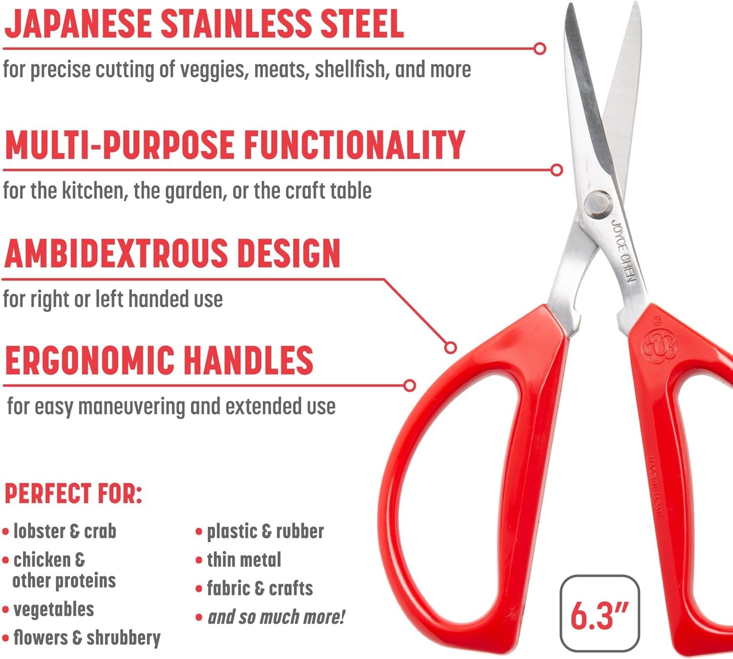 Original Unlimited Kitchen Scissors All Purpose Dishwasher Safe Kitchen Shears with Comfortable Handles, Red