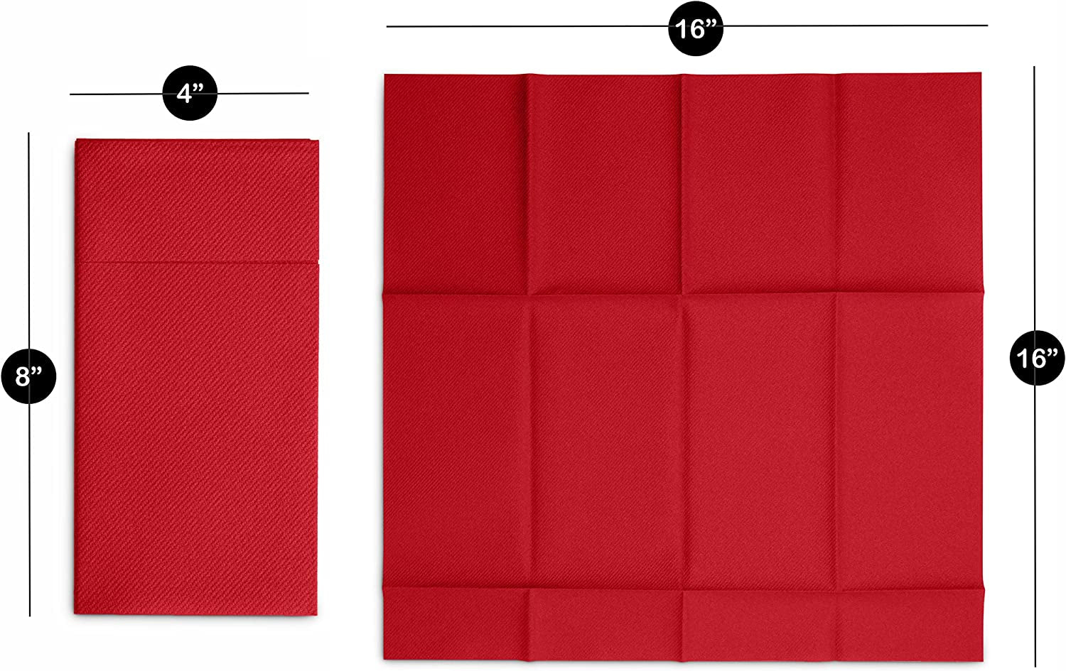 Disposable Linen-Feel Dinner Napkins with Built-In Flatware Pocket, 50-Pack BRIGHT RED Prefolded Cloth like Paper Napkins for Dinner, Wedding or Party [Silverware NOT Included]