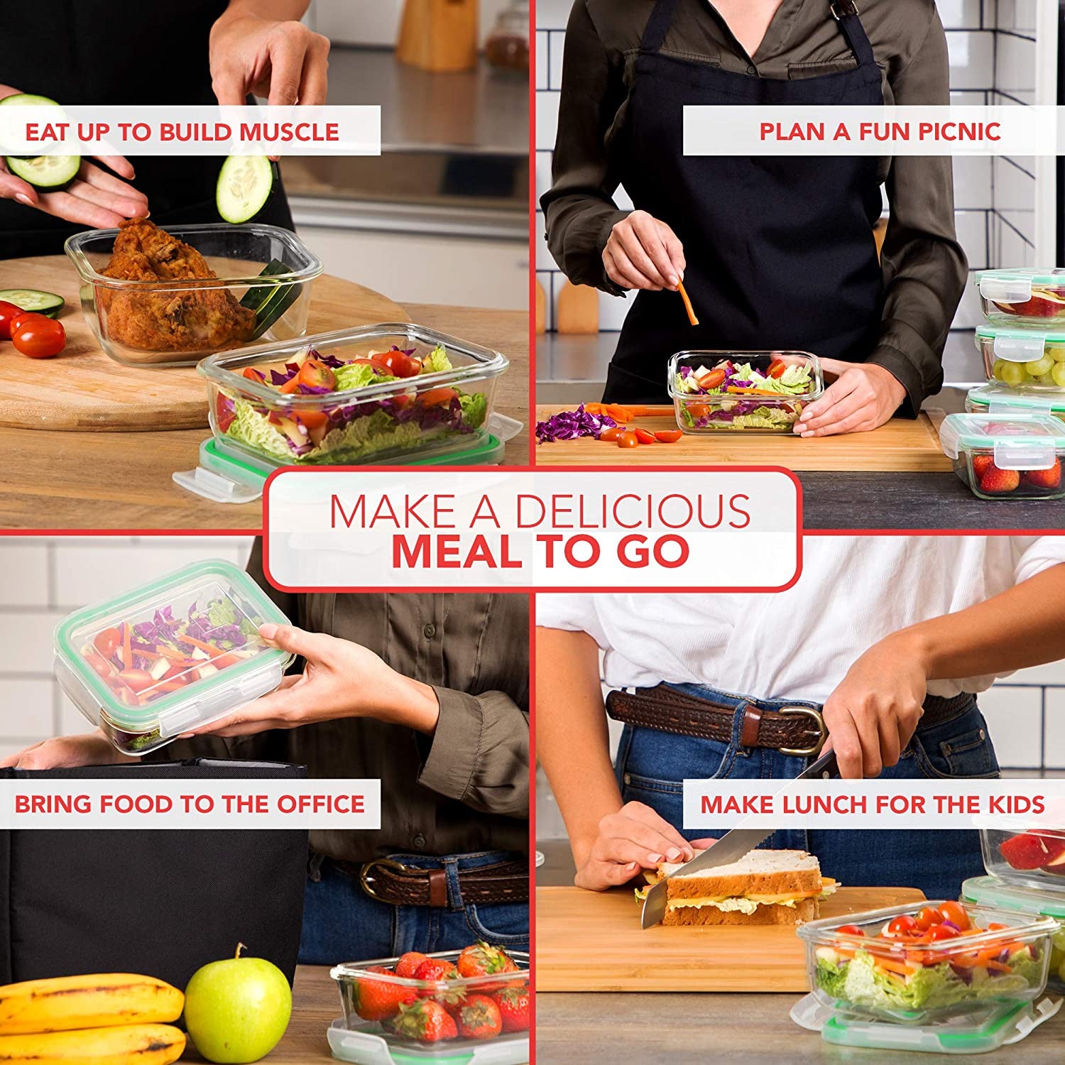 5-Pack of Glass Food Storage Containers with Airtight Snap Locking Lids to Keep Food Fresh - Oven to Table to Freezer | BPA-FREE