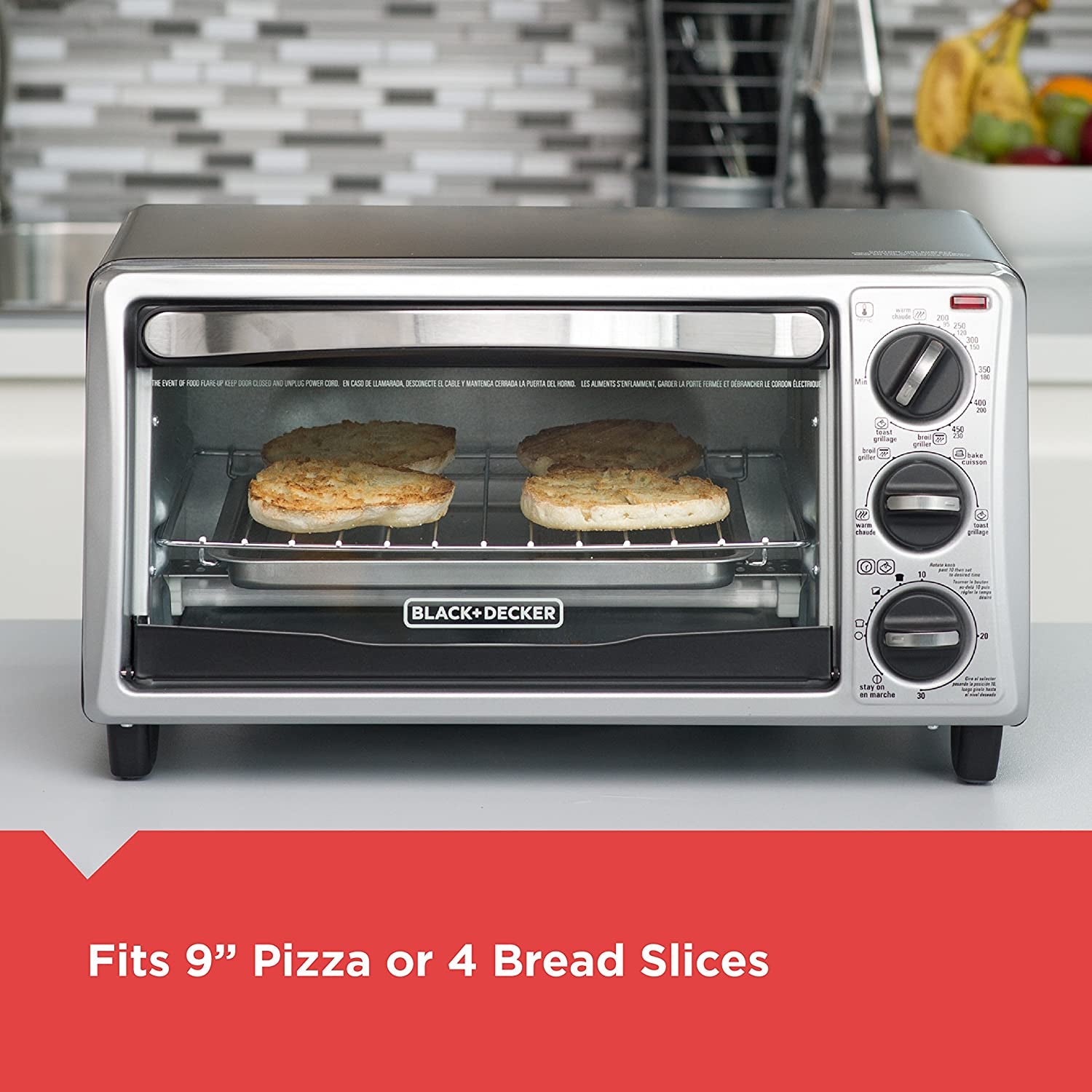 4-Slice Convection Oven, Stainless Steel, Curved Interior Fits a 9 Inch Pizza, TO1313SBD
